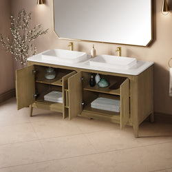 Secondary Product Image for Heidi 60 in. Light Brown Oak Bathroom Vanity with White Quartz Top and Brushed Gold Hardware
