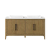 Heidi 60 in. Light Brown Oak Bathroom Vanity with White Quartz Top and Matte Black Hardware