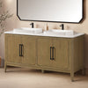 Heidi 60 in. Light Brown Oak Bathroom Vanity with White Quartz Top and Matte Black Hardware