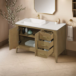 Secondary Product Image for Heidi 48 in. Light Brown Oak Bathroom Vanity with White Quartz Top and Brushed Gold Hardware