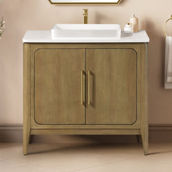 Product Image for Heidi 36 in. Light Brown Oak Bathroom Vanity with White Quartz Top and Brushed Gold Hardware