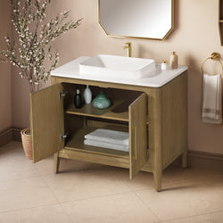 Secondary Product Image for Heidi 36 in. Light Brown Oak Bathroom Vanity with White Quartz Top and Brushed Gold Hardware