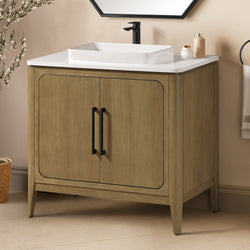 Secondary Product Image for Heidi 36 in. Light Brown Oak Bathroom Vanity with White Quartz Top and Matte Black Hardware