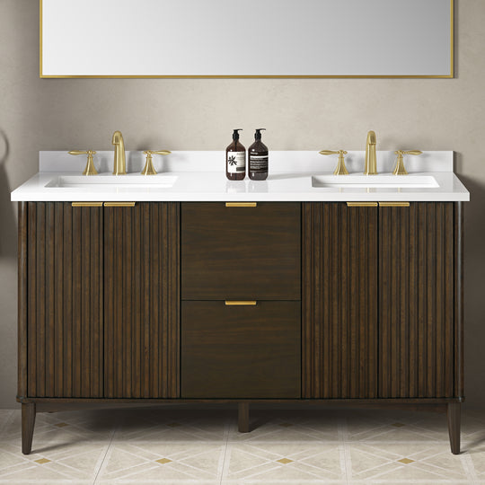 Gabi 60-In. Double Sink Bathroom Vanity in Dark Walnut